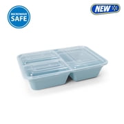 Mainstays 5-Pack 3-Compartment BPA-Free Plastic Meal Prep Food Storage Containers, 1.2L, Blue Cameo
