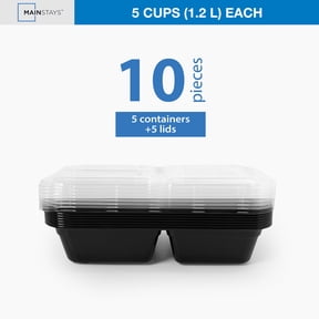 Mainstays 10-Piece 3-Compartment Meal Prep Container Set, 5 Containers + 5 Lids, BPA-Free, Leak-Resistant