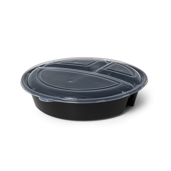 Mainstays 5-Pack Round Meal Prep Containers with Lids, 3-Compartments, 1L, BPA-Free, Microwave & Dishwasher Safe