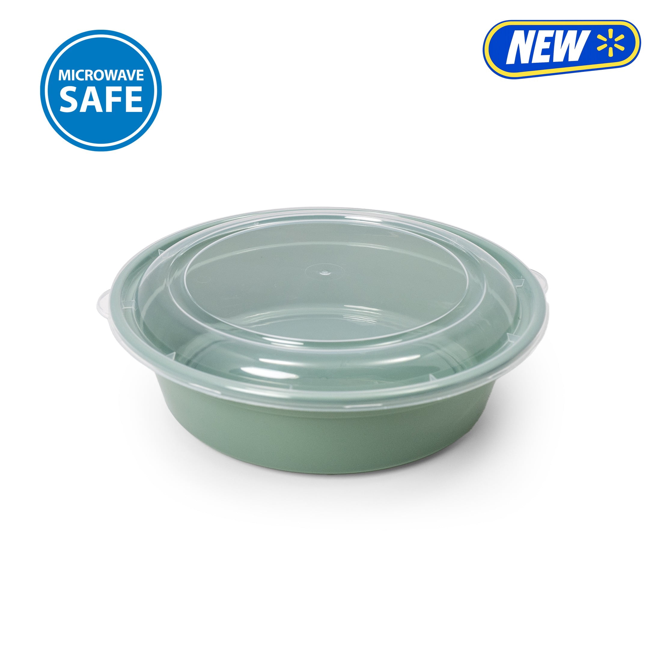 Mainstays 5-Pack Round Meal Prep Food Storage Containers, 1 L, BPA-Free Plastic, Green Sage