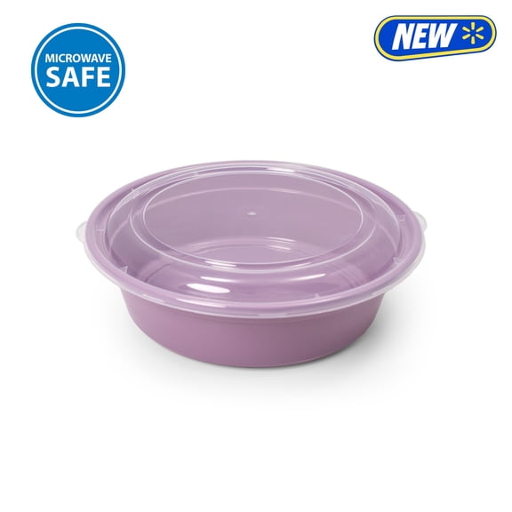 Mainstays 5-Pack Round BPA-Free Plastic Meal Prep Food Storage Containers, 1L, Lilac Bloom