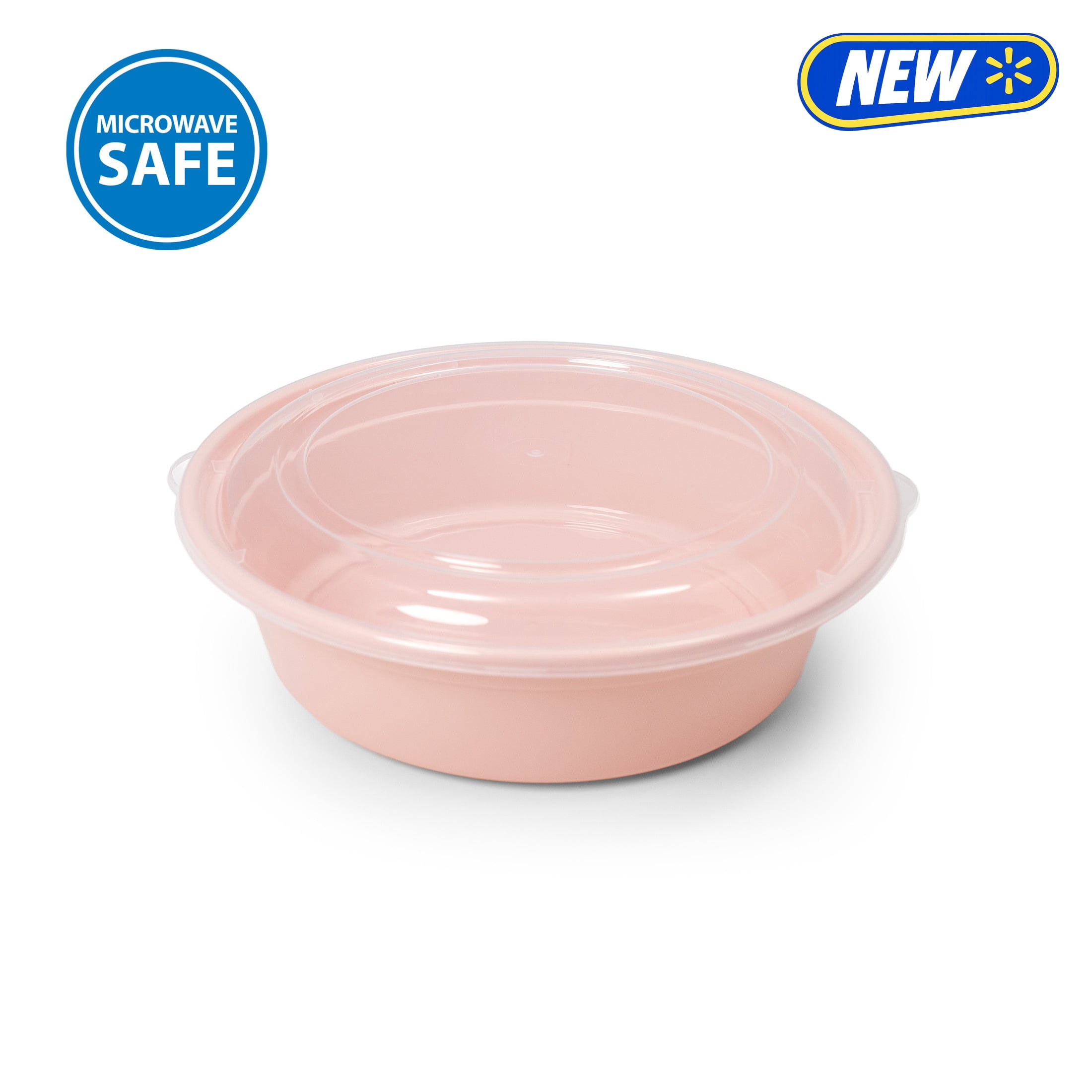 Mainstays 5-Pack Round BPA-Free Plastic Meal Prep Food Storage Containers, 1L, Pink Blush