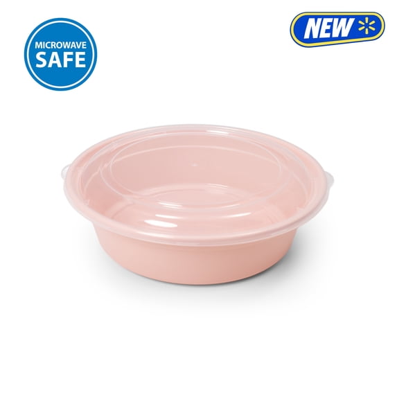 Mainstays 5-Pack Round BPA-Free Plastic Meal Prep Food Storage Containers, 1L, Pink Blush