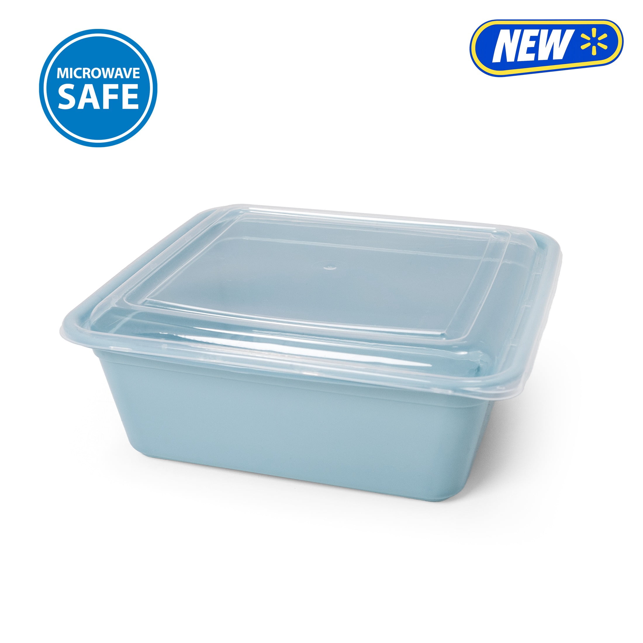 Mainstays 5-Pack Tall Square BPA-Free Plastic Meal Prep Food Storage Containers, 1.9L, Blue Cameo