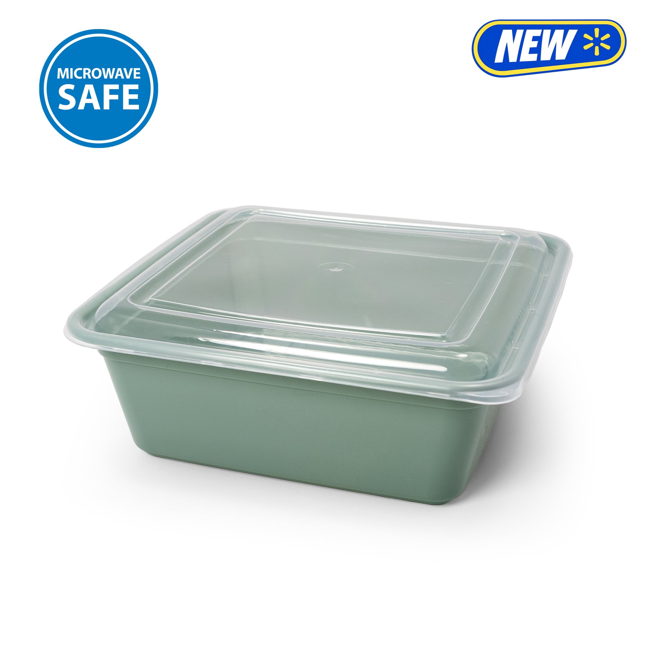 Mainstays 5-Pack Tall Square BPA-Free Plastic Meal Prep Food Storage Containers, 1.9L, Green Sage