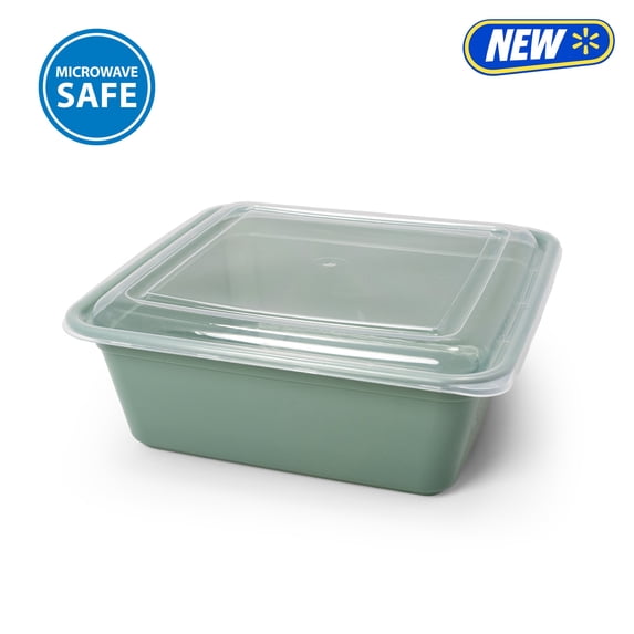 Mainstays 5-Pack Tall Square BPA-Free Plastic Meal Prep Food Storage Containers, 1.9L, Green Sage