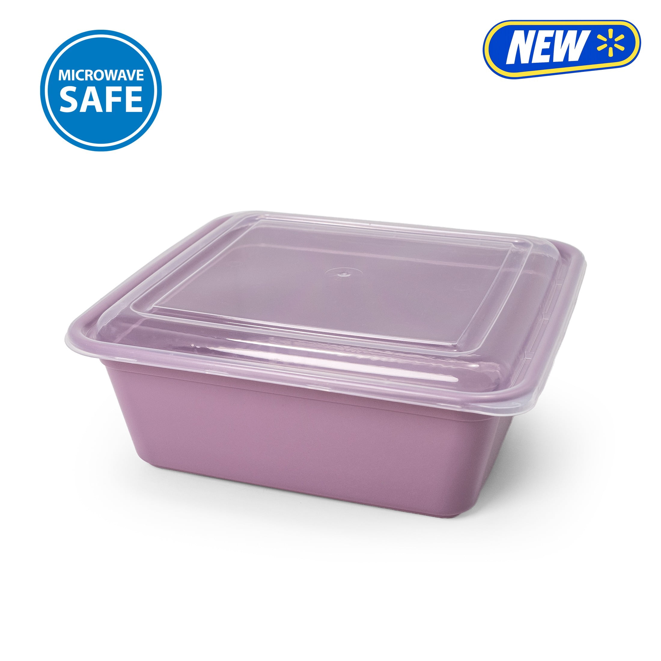 Mainstays 5-Pack Tall Square BPA-Free Plastic Meal Prep Food Storage Containers, 1.9L, Lilac Bloom