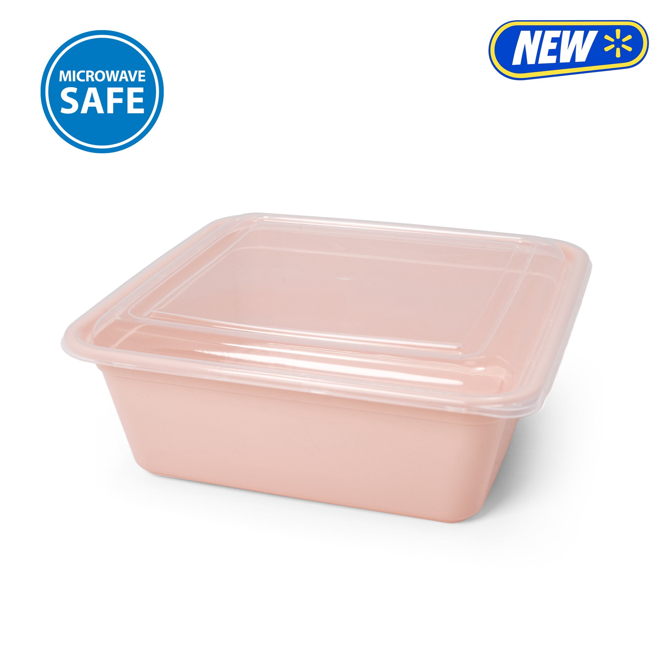 Mainstays 5-Pack Tall Square BPA-Free Plastic Meal Prep Food Storage Containers, 1.9L, Pink Blush