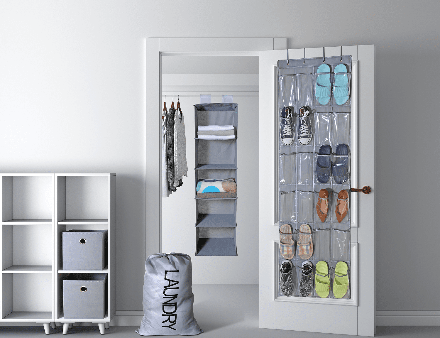 Soft Closet Storage - Hanging Closet Organizer & Shoe Pockets