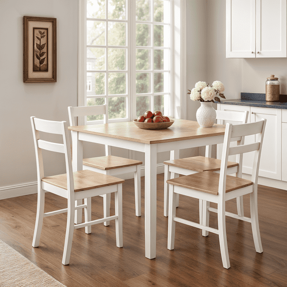 Mainstays 5-Piece Small Space Dining Set, 1 Table and 4 Chairs, White, MDF and Rubberwood, Indoor, 46" L x 29" W x 30" H Table