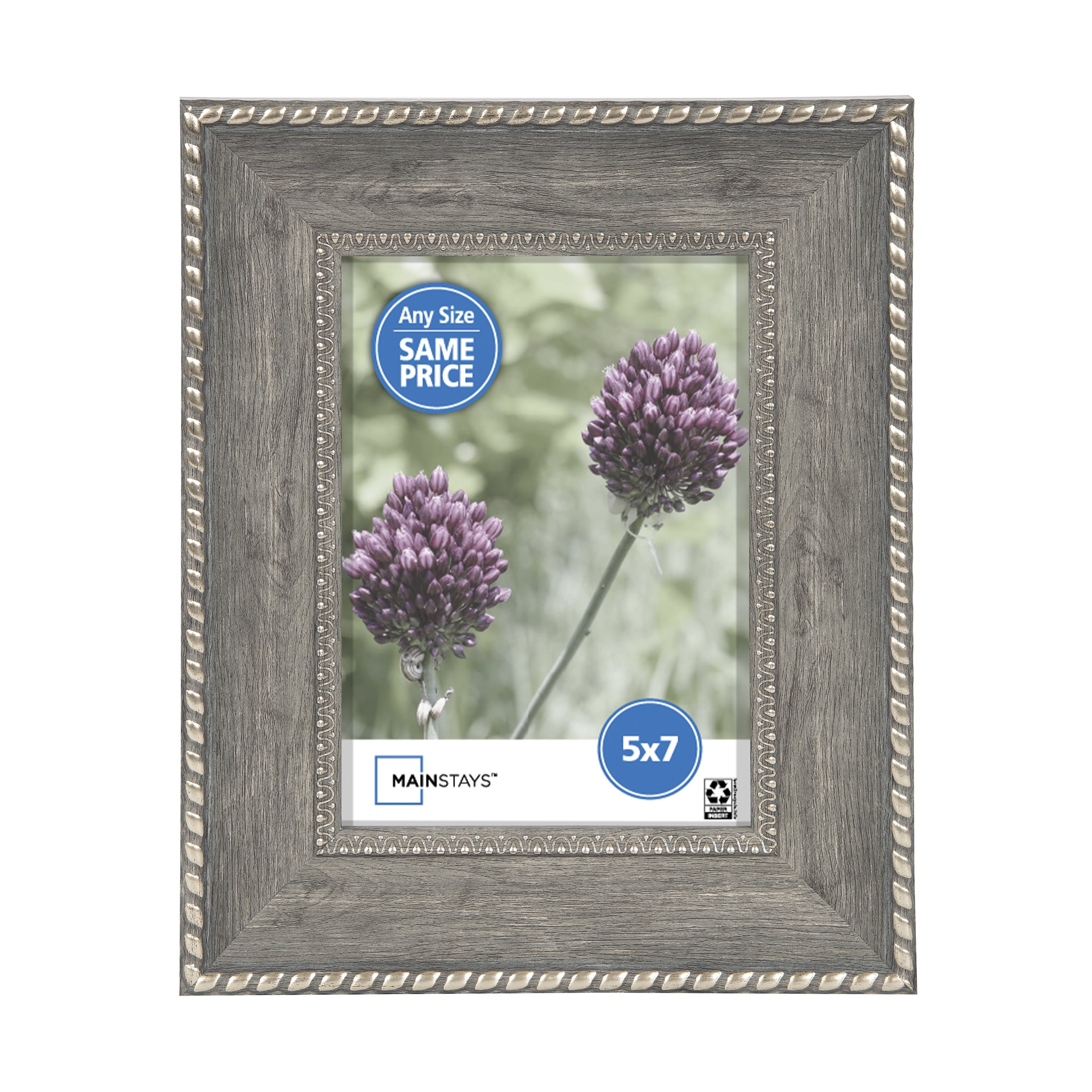 Mainstays 5x7 Corded Decorative Tabletop Picture Frame, Gray and Silver
