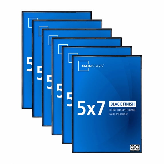 Mainstays 5 x 7 Black Front-Loading Picture Frames, Wall or Tabletop, Set of 6