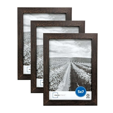 Mainstays - 5x7 Picture Frame - Brown Gallery Linear Program Tabletop & Wall Photo Frame, Set of 3