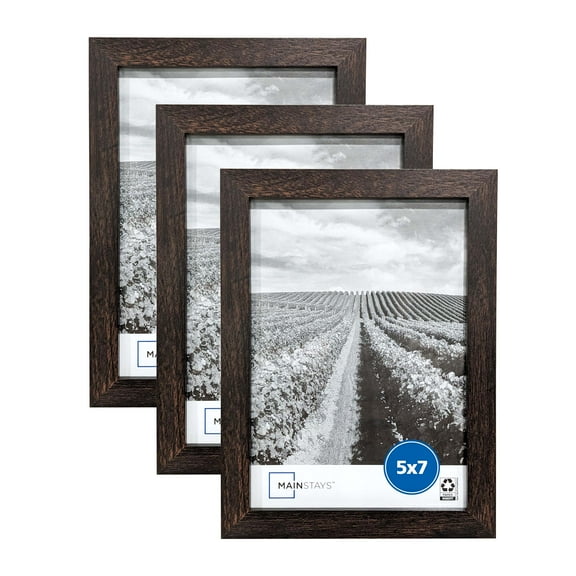 Mainstays 5x7 Linear Gallery Tabletop Picture Frame, Brown, Set of 3