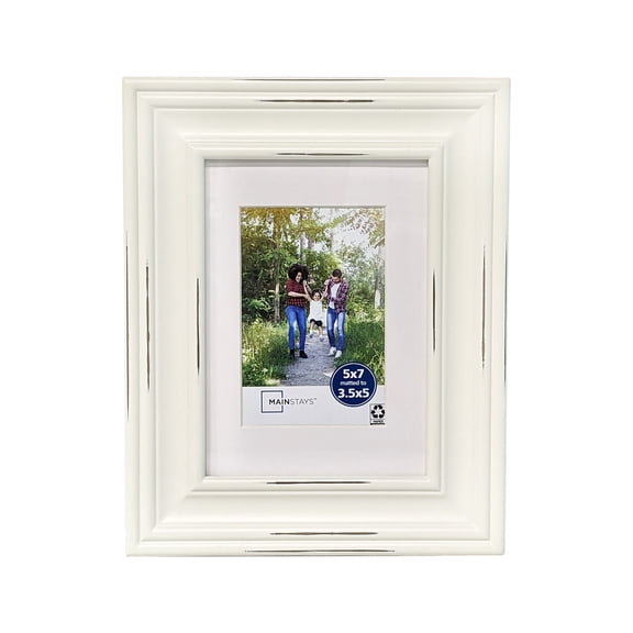 Mainstays – 3.5x5 Picture Frame – Distressed White Matted Tabletop & Wall Photo Frame