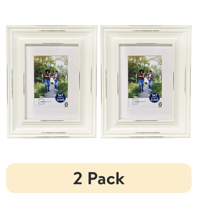 (2 pack) Mainstays 5x7 Matted to 3.5x5 Distressed White Gallery Tabletop Picture Frame