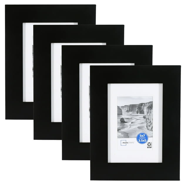 Mainstays 5x7 inch Flat Wide Black 1.5" Gallery Wall Picture Frames 4 Pack Set