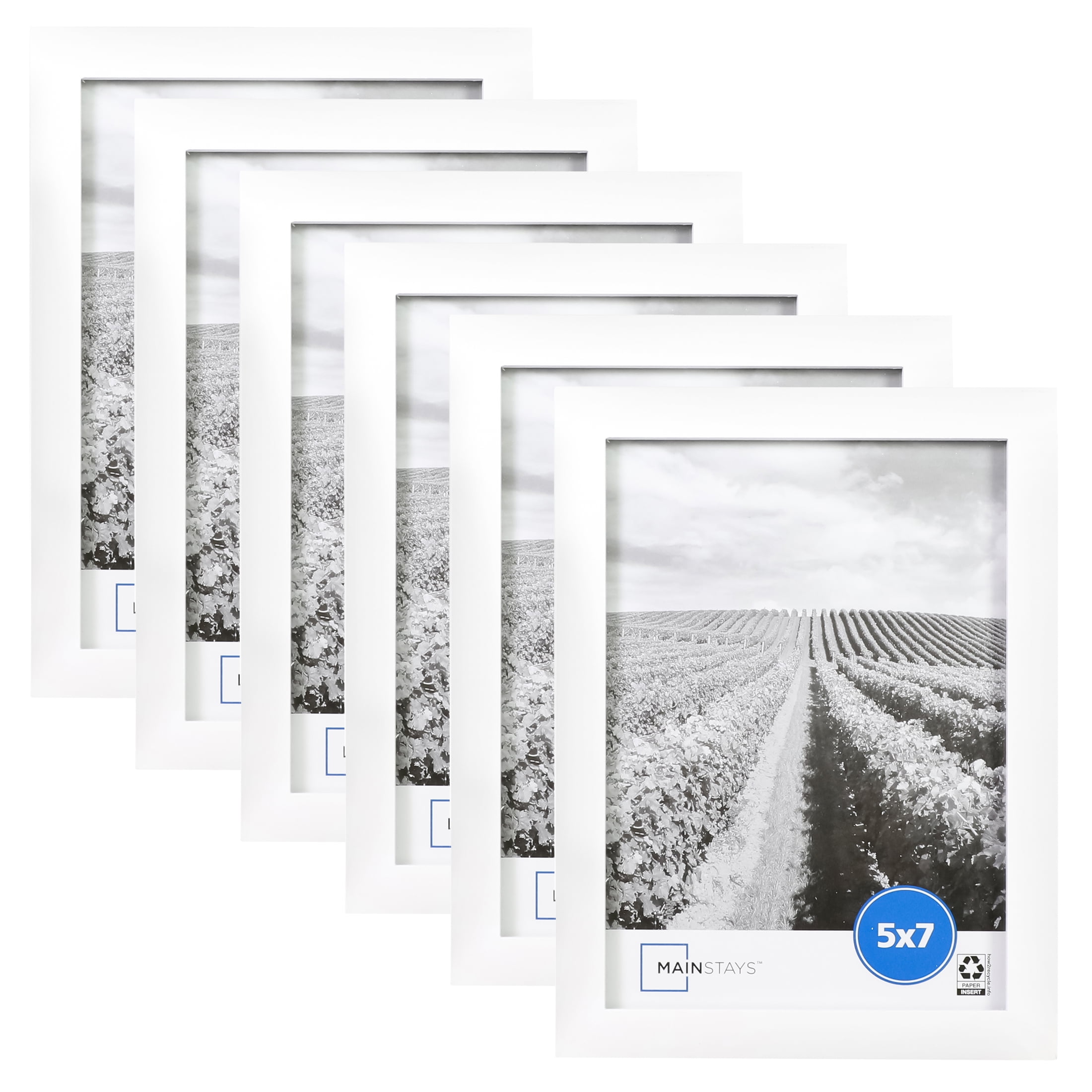 Mainstays 5x7 inch White 0.5" Gallery Wall Picture Frame, Set of 6