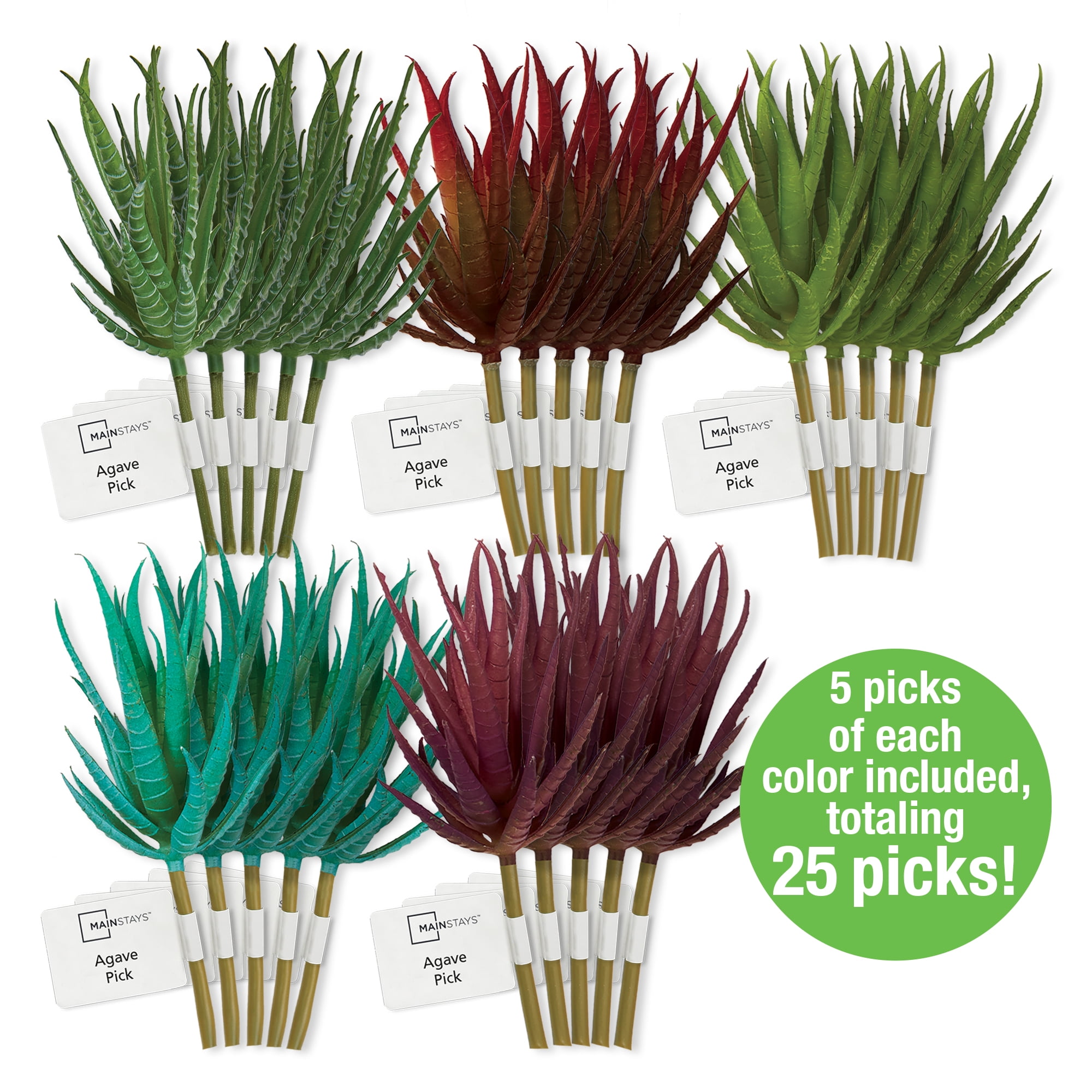 Mainstays 6.5" Artificial Agave Succulent Picks, Mixed Colors