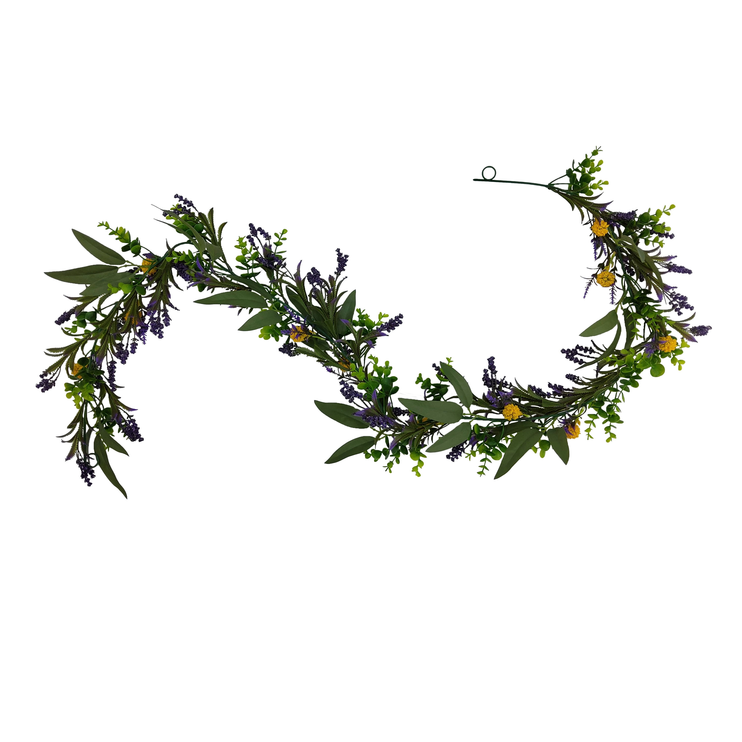 72" Artificial Green Eucalyptus Garland with Yellow and Purple Flowers