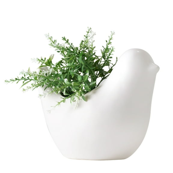 Mainstays 6" Artificial Green Plant in White Ceramic Bird Vase