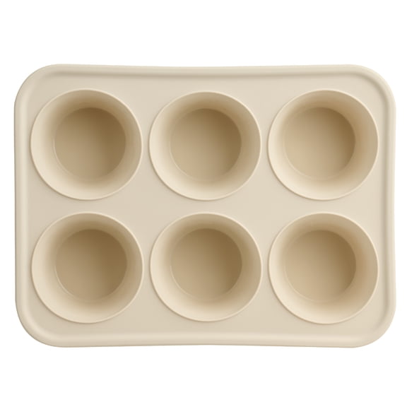 Mainstays 6-Cavity Silicone Cupcake Pan with Reinforced Steel Frame, Papyrus, 9.4 x 7.1 x 1.6 in