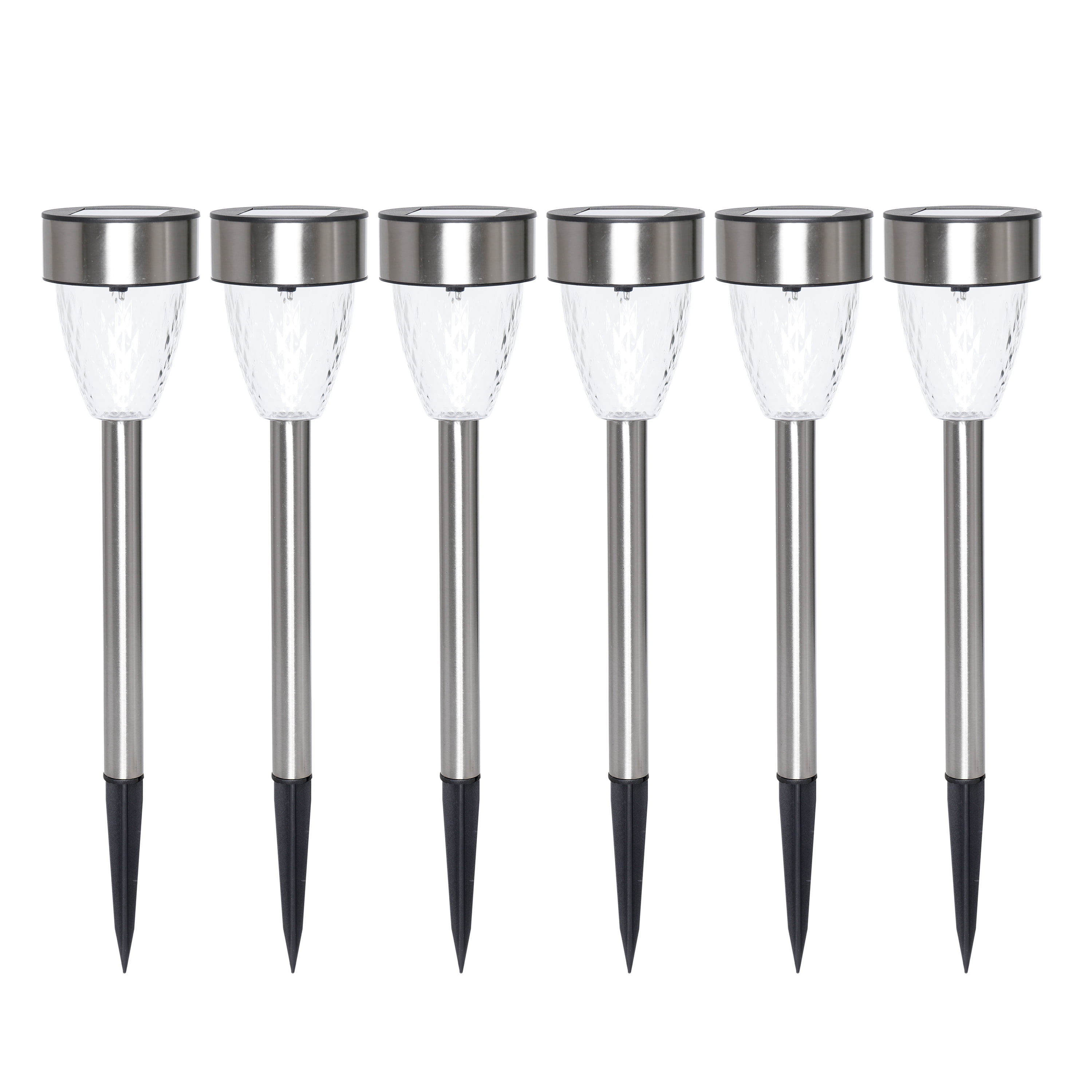 Mainstays 6-Count Solar-Powered Tapered Column Pathway LED Light Set in Stainless Steel