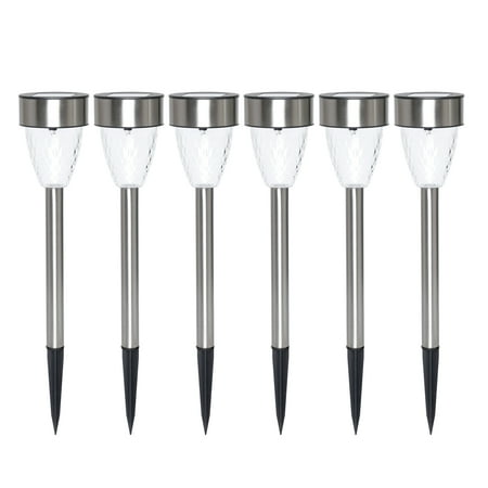 Mainstays 6-Count Solar-Powered Tapered Column Pathway LED Light Set in Stainless Steel
