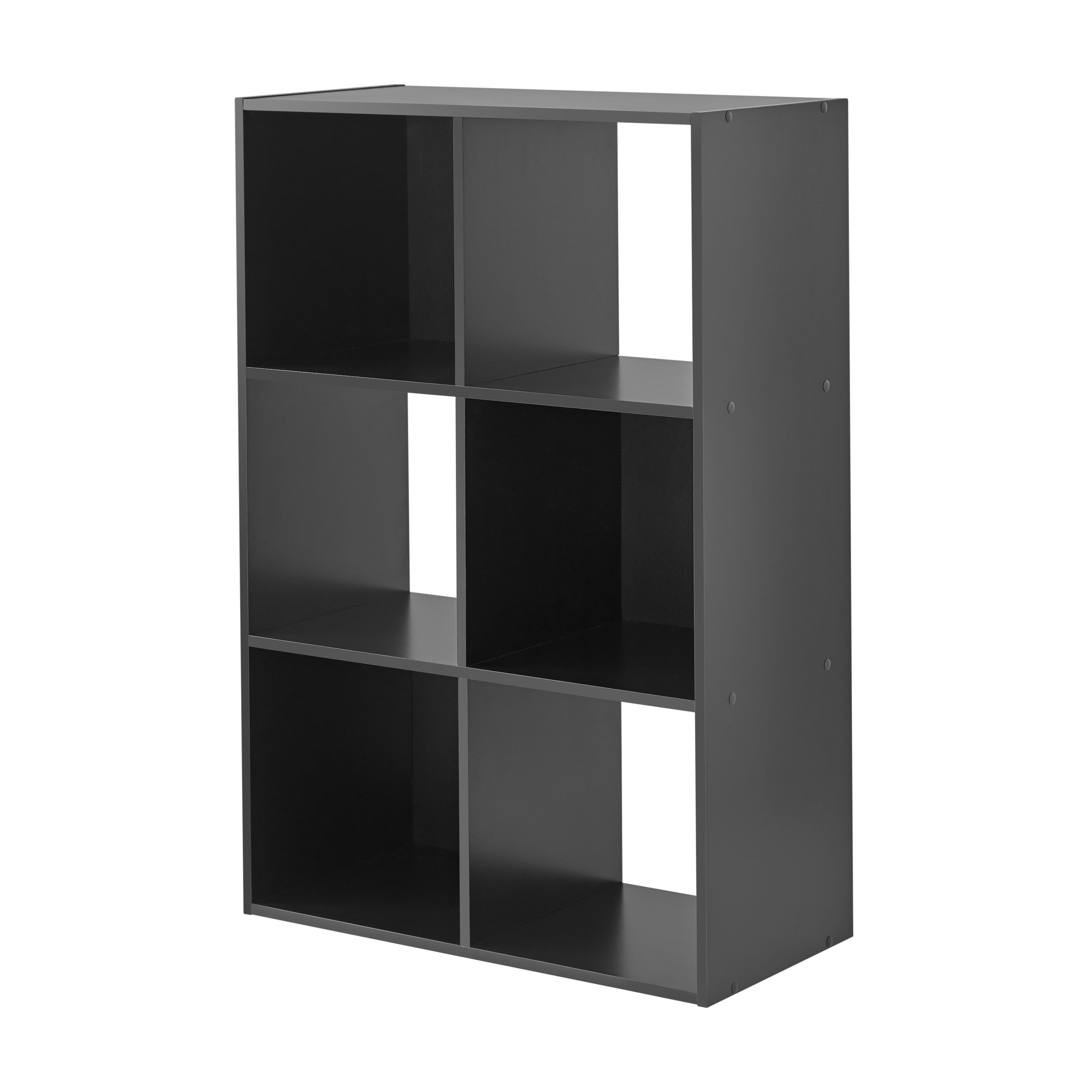 Square Black Wall Unit with Shelves Metal and Wood Multi Section