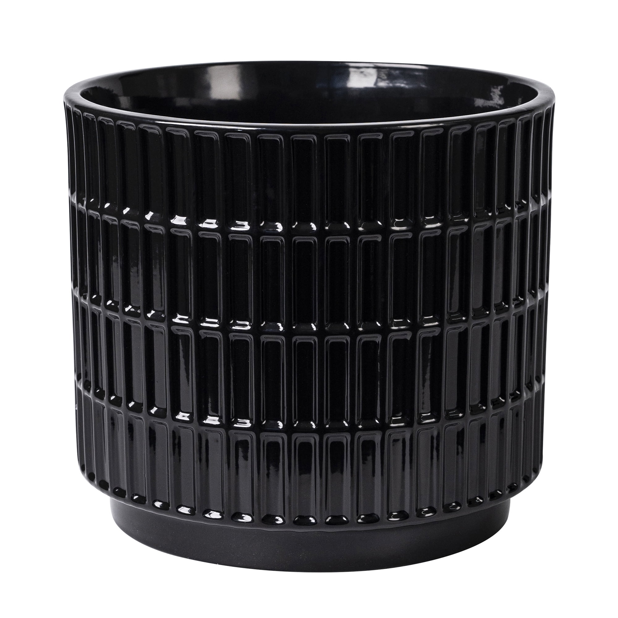 Mainstays 6”D x 5.5”H Round Ceramic Grid Planter, Black