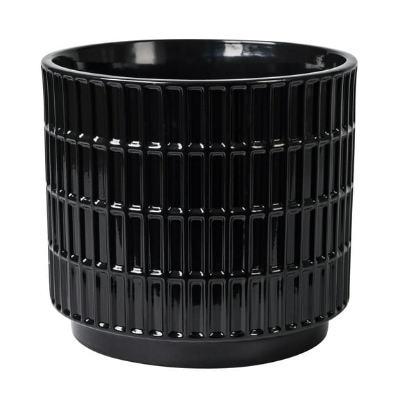 Mainstays 6" x 6" x 5.5" Round Black Ceramic Grid Plant Planter