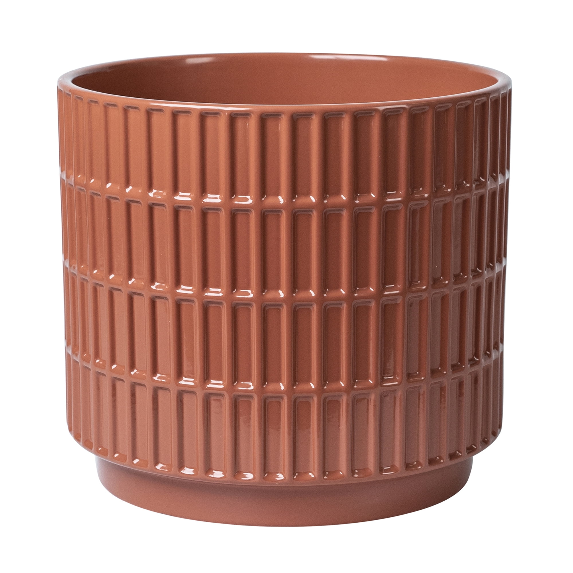 Mainstays 6D x 5.5H Round Ceramic Grid Planter, Red
