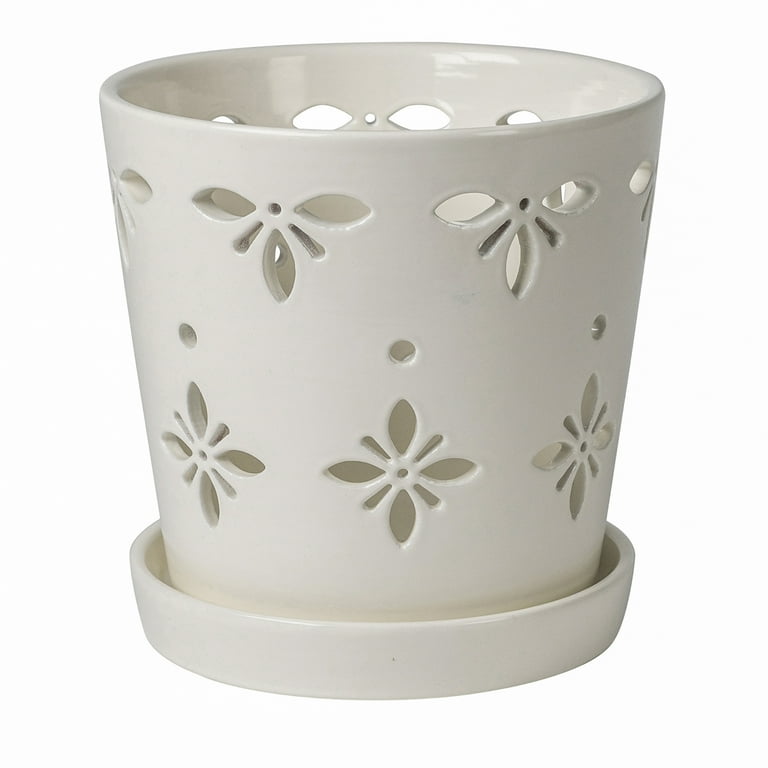 Mainstays 6”D x 6”H Round Ceramic Orchid Planter, White for Small