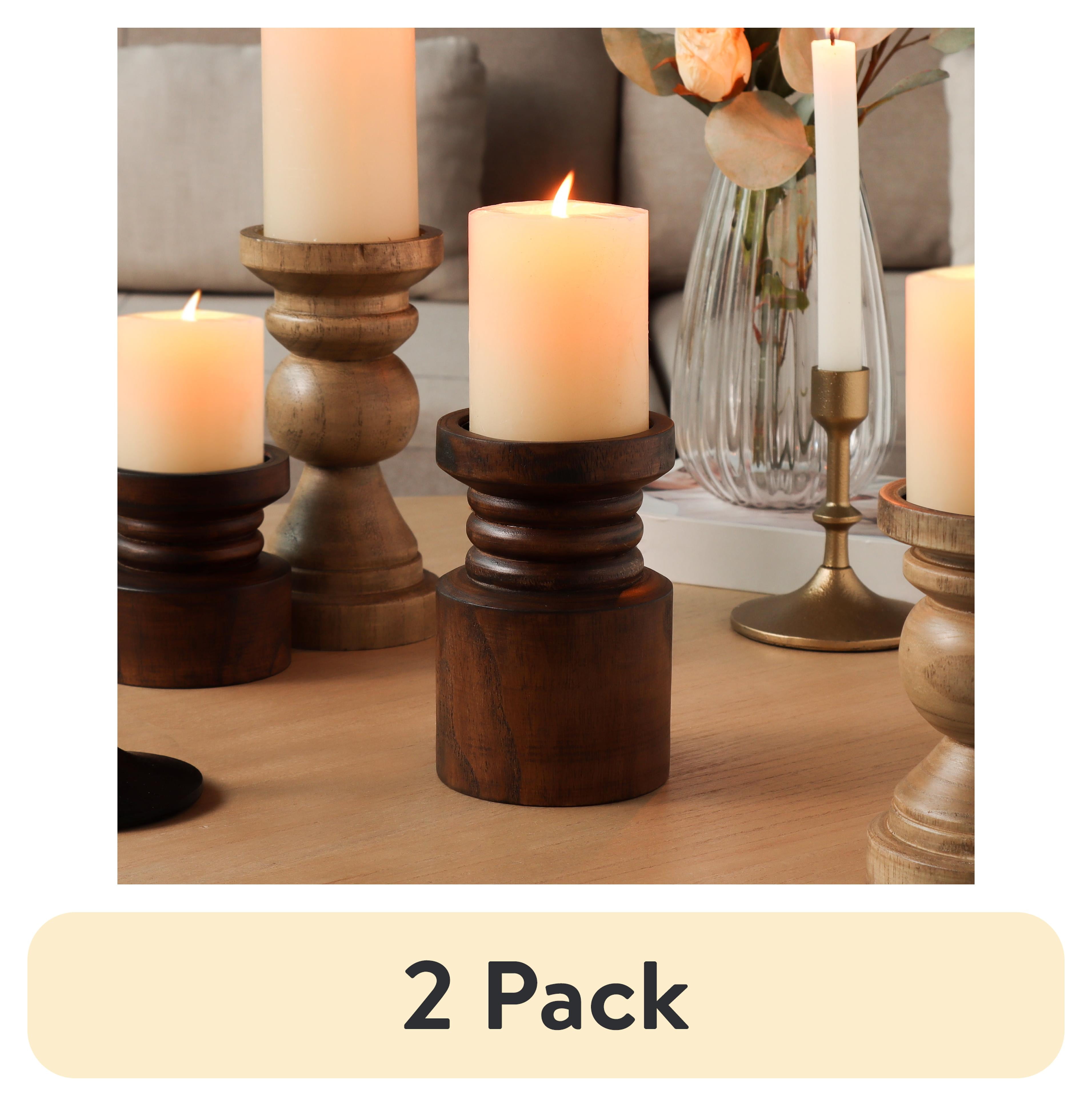 Dark Brown 6" Walnut Wood Pillar Candle Holder