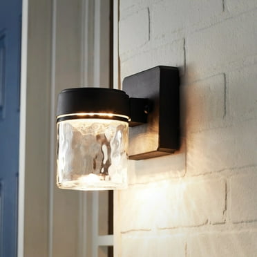 Mainstays 6" Outdoor Black Integrated LED Wall Light, Glass Shade, 110° Beam Angle, 140° Beam Spread