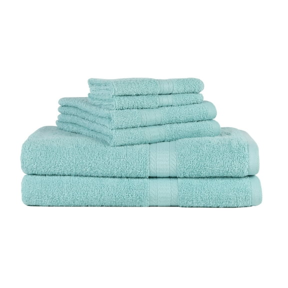 Mainstays 6 Piece 100% Cotton Towel Set, 2 Bath , 2 Hand and 2 Washcloths,Super Soft and Highly Absorbent Basic Solid Premium Towel Set, for Bathroom, Hotels, Spa and Gym – Aqua