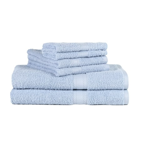 Mainstays 6 Piece 100% Cotton Towel Set, 2 Bath , 2 Hand and 2 Washcloths,Super Soft and Highly Absorbent Basic Solid Premium Towel Set, for Bathroom, Hotels, Spa and Gym – Blue