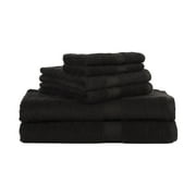 Mainstays 6 Piece 100% Cotton Towel Set, 2 Bath , 2 Hand and 2 Washcloths,Super Soft and Highly Absorbent Basic Solid Premium Towel Set, for Bathroom, Hotels, Spa and Gym – Black