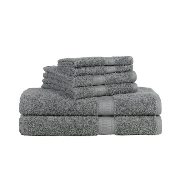 Mainstays 6 Piece 100% Cotton Towel Set, 2 Bath , 2 Hand and 2 Washcloths,Super Soft and Highly Absorbent Basic Solid Premium Towel Set, for Bathroom, Hotels, Spa and Gym – Grey