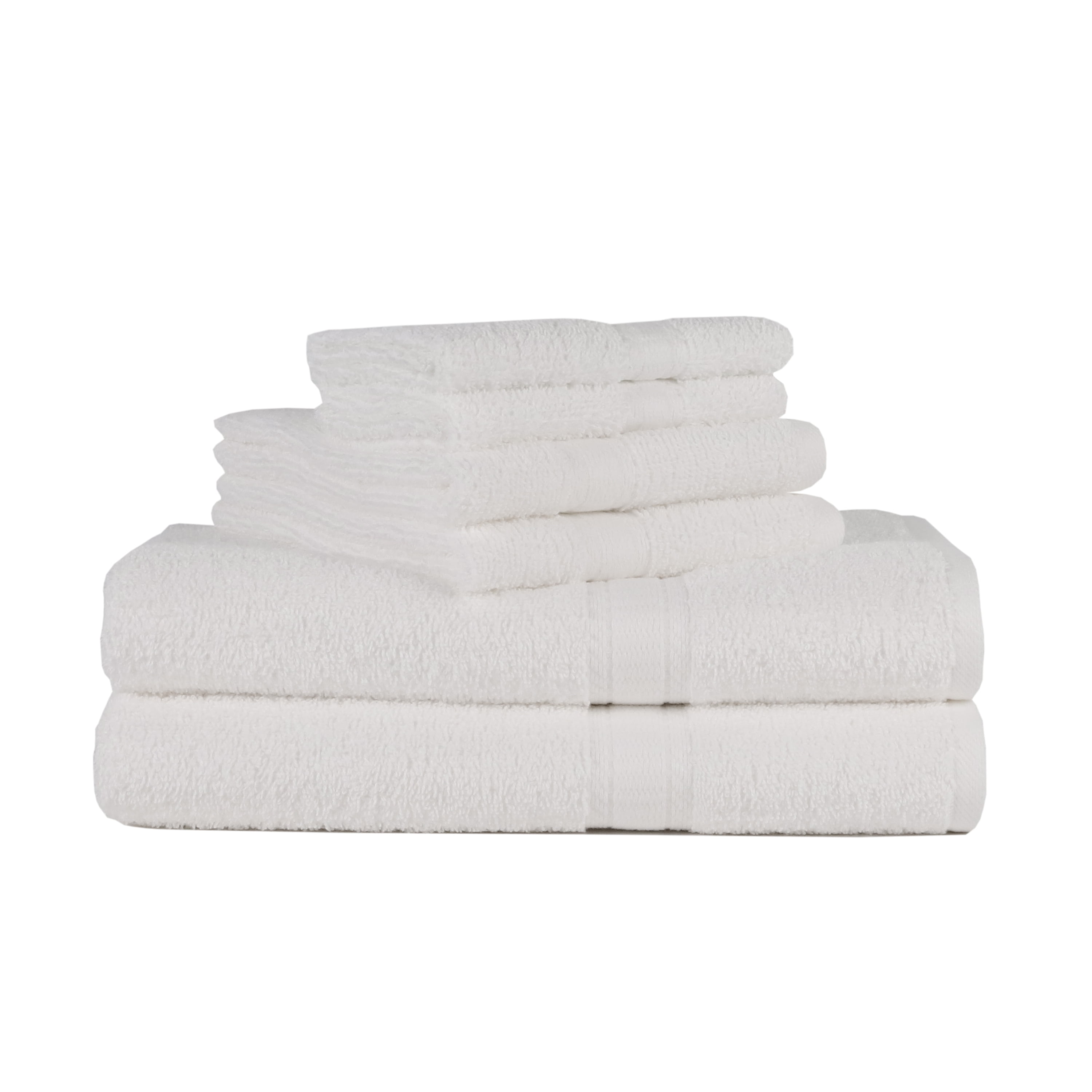 White Cotton 6-Piece Bath Towel Set with Hand Towels and Washcloths