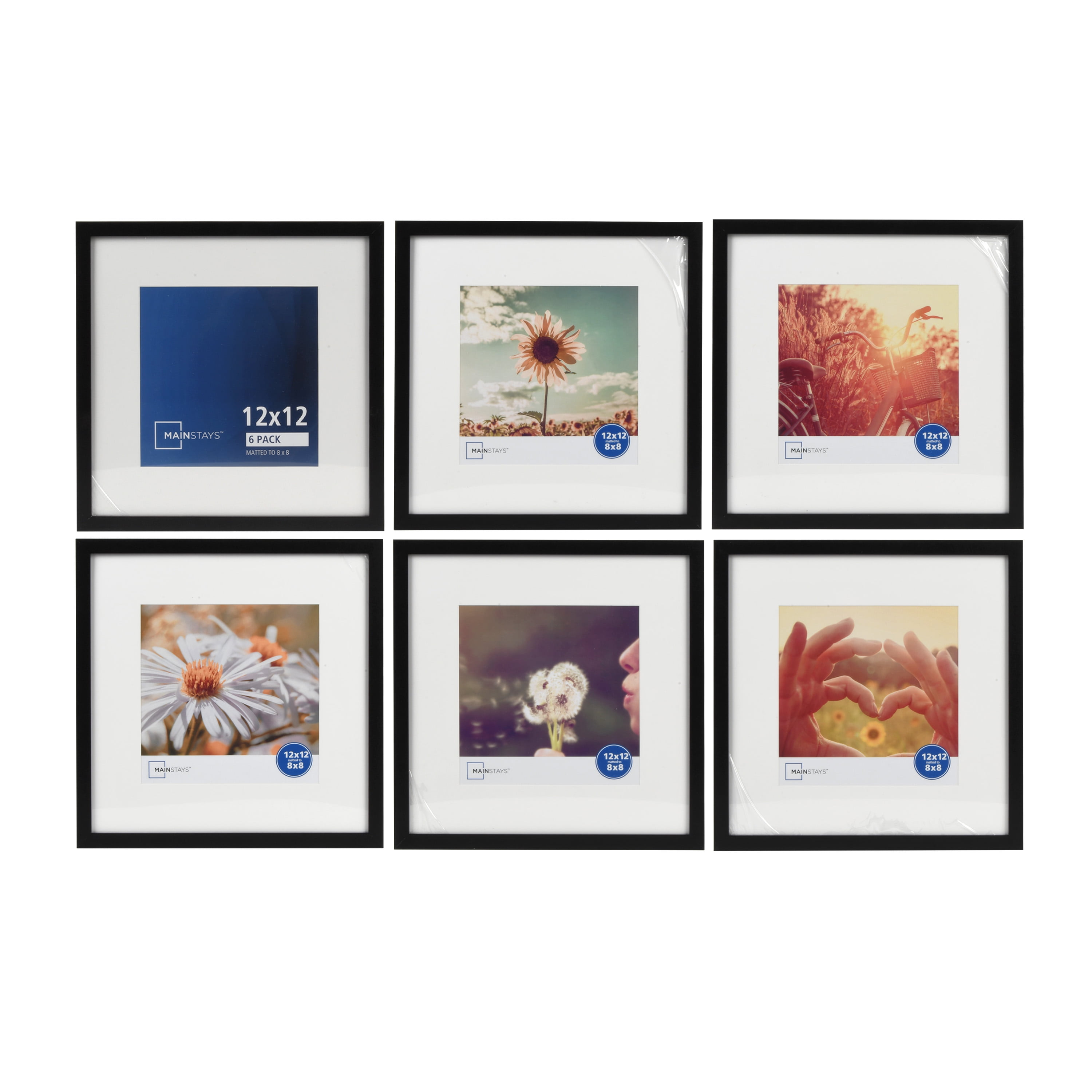 Mainstays 6-Piece 12x12 Matted Gallery Wall Picture Frame Set, Black, Size: 12 x 12