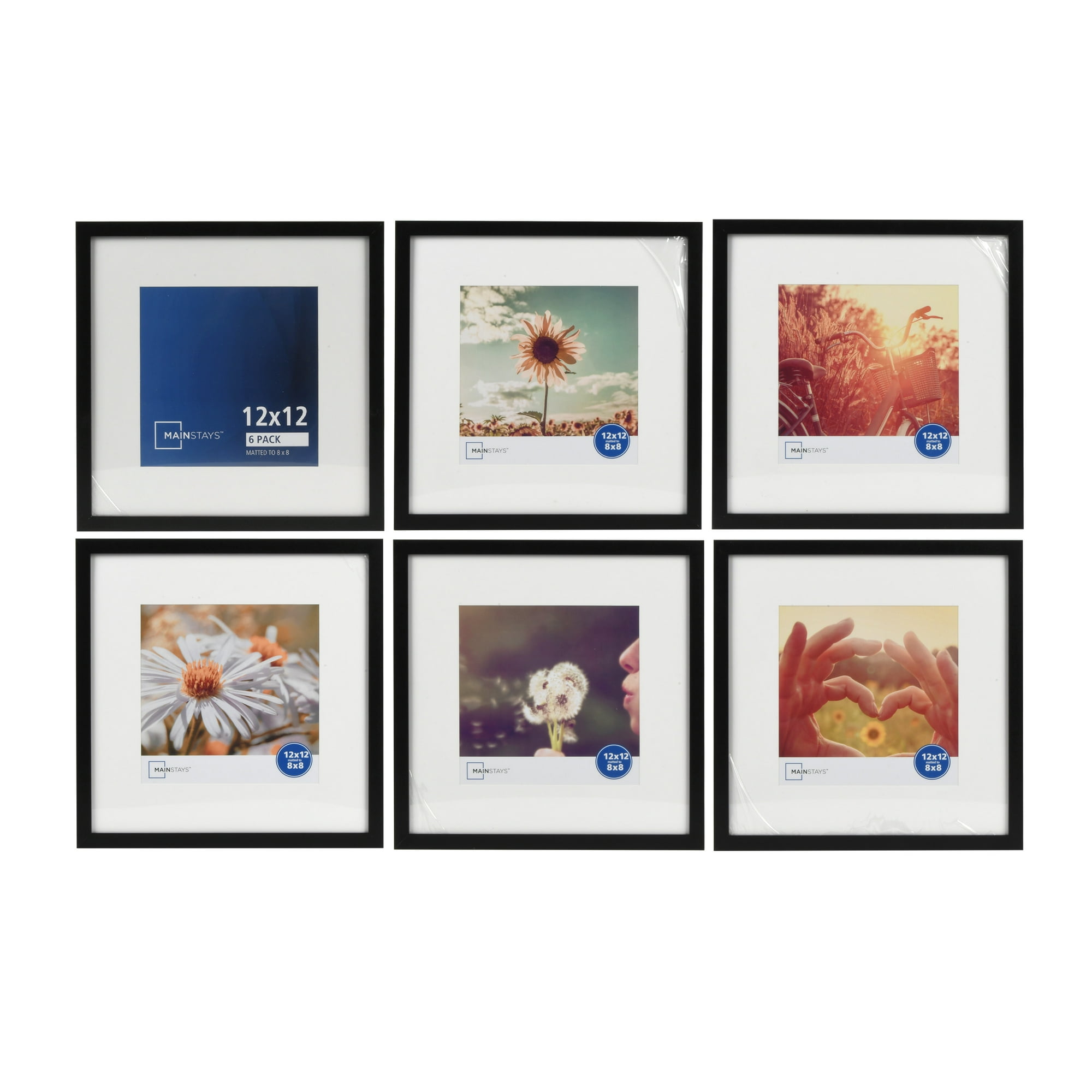 Mainstays 8x8 Matted Black Picture Frame Set of 6 for Gallery Wall Photos