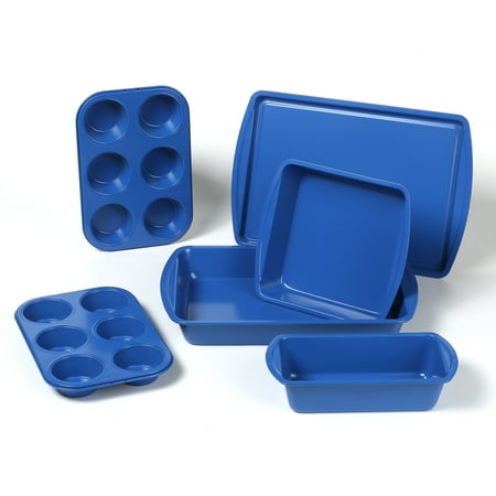 Mainstays 6 Piece Non-Stick Bakeware Sets, Easy for Release and Clean up, Carbon Steel, Blue