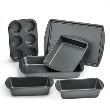 Mainstays 6 Piece Non-Stick Carbon Steel Bakeware Set with Cake, Muffin, Cookie and Loaf Pans, Gray