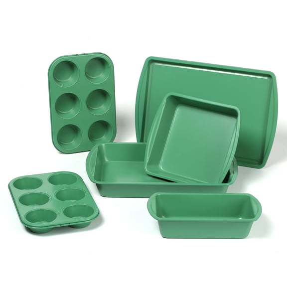 Mainstays 6 Piece Non-Stick Bakeware Sets, Easy for Release and Clean up, Carbon Steel, Green
