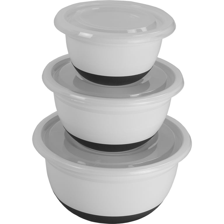 3pc Plastic Mixing Bowl Set With Pour Spots (no Lids) Blue