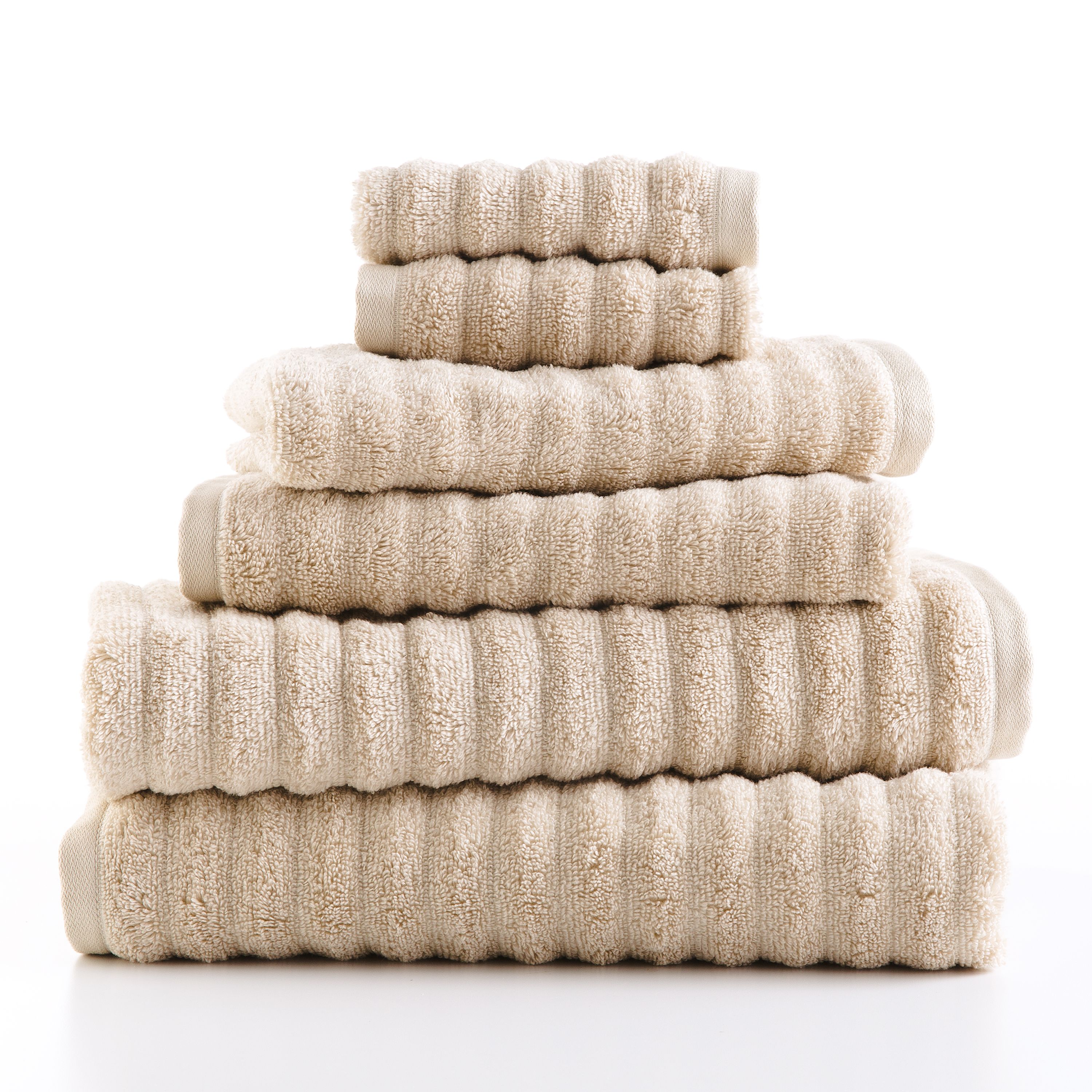Mainstays 6 Piece Textures Cotton Bath Towel Set, Beige - image 1 of 9
