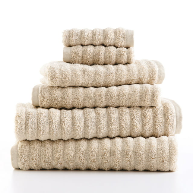 Mainstays 6 Piece Textures Cotton Bath Towel Set, Beige