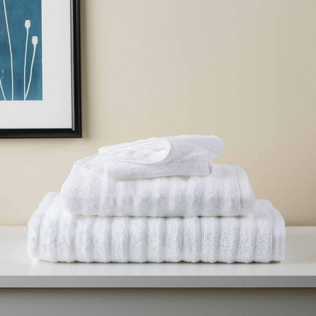 Mainstays 6 Piece Textures Cotton Bath Towel Set,  White