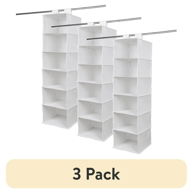 (3 pack) Mainstays 6 Shelf Non Woven Hanging Closet Organizer, Arctic